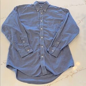 Lands' End Men's Blue Checkered Button Down Shirt